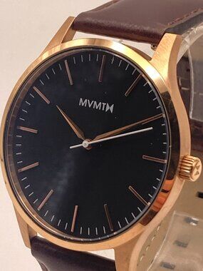 MVMT 40 Series Mens Watch 40mm Rose Gold Tone Brown Leather New Battery 8.75"